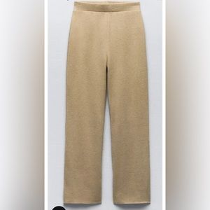 Zara Beige High Waisted Fuzzy Wide Leg Pants Size Medium